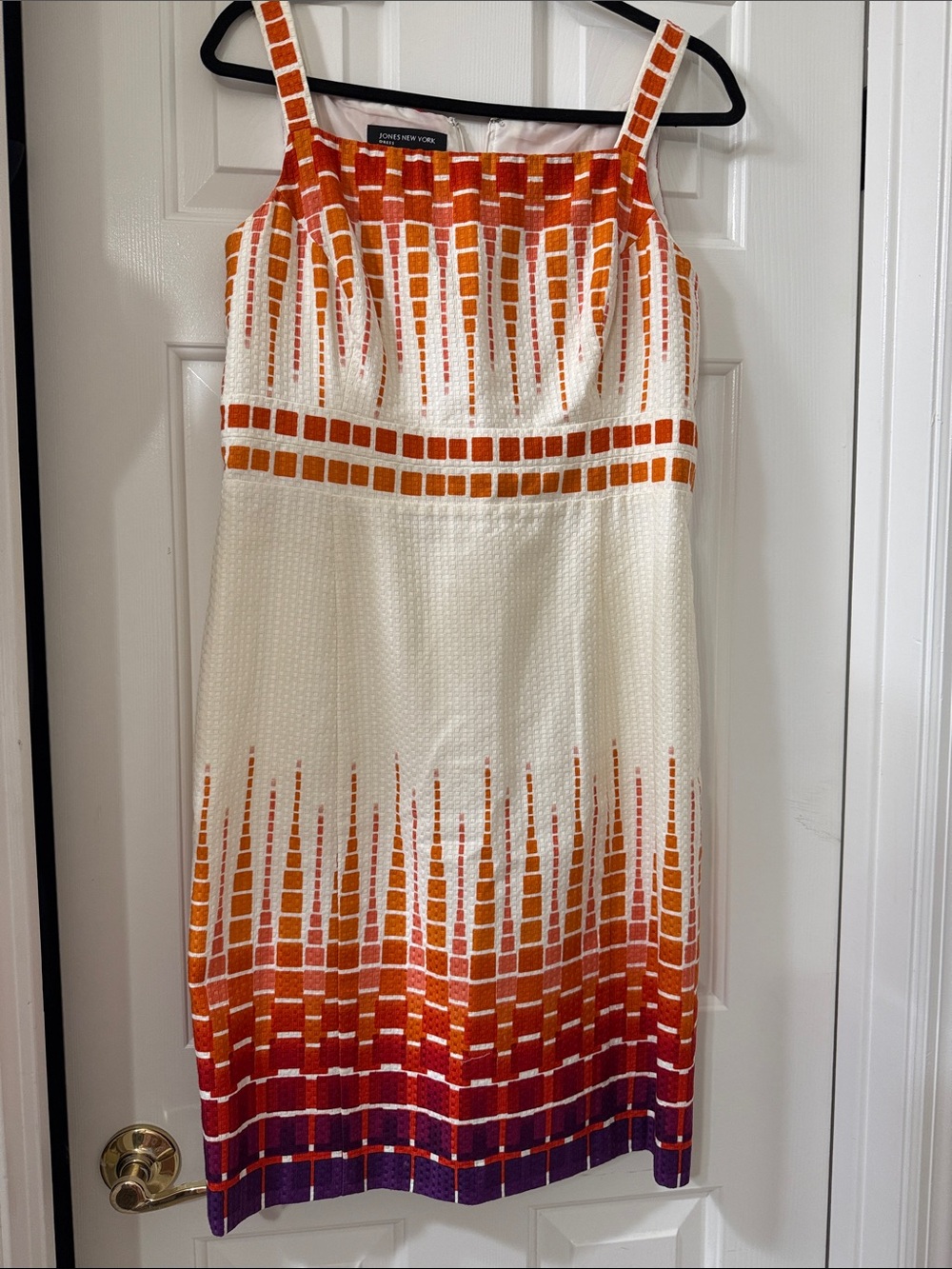 Jones New York Cream Midi Dress with Orange and Purple Mosaic Trim
